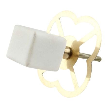 White Stone Square Dresser Knobs